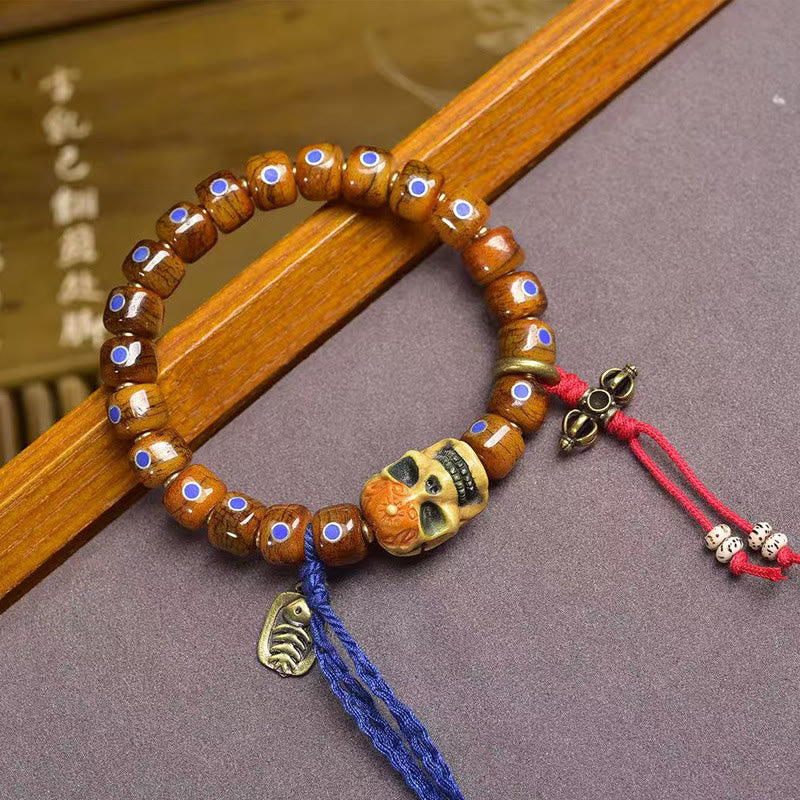Armband mit Buddha Stones und tibetischen Knochenperlen, der Herr des Leichenwaldes, hält böse Geister fern - Schädel (Handgelenkumfang: 16–17 cm) - image 0