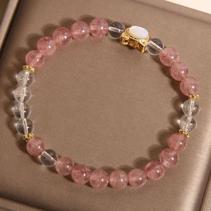 Buddha Stones Katze Natur Erdbeerquarz Weiß Kristall Perlen Heilung Armband - image 3