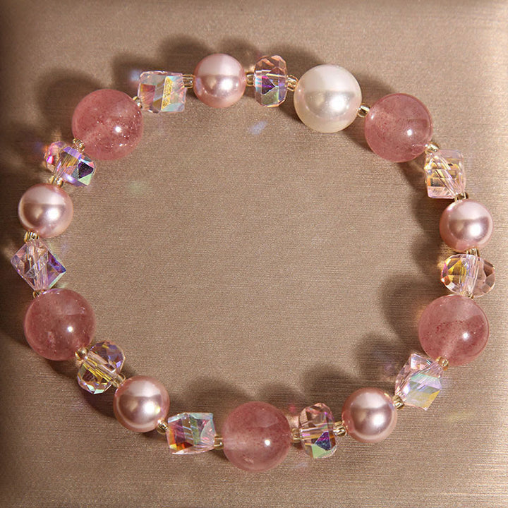 Buddha Stones Natürliches Erdbeerquarz-Armband mit weißen Kristallperlen - image 4