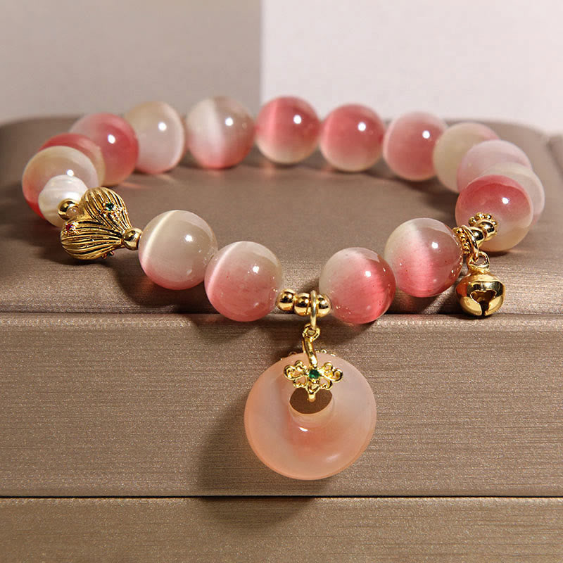 Buddha Stones Natürliche Friedensschnalle Farbverlauf Rosa Katzenauge Yanyuan Achat Friedensarmband - Rosa Katzenauge (Handgelenkumfang: 15–17 cm) - image 0