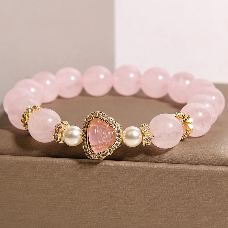 Buddha Stones Natürliches Buddha-Symbol Rosa Kristallperlen-Wärmearmband - image 2