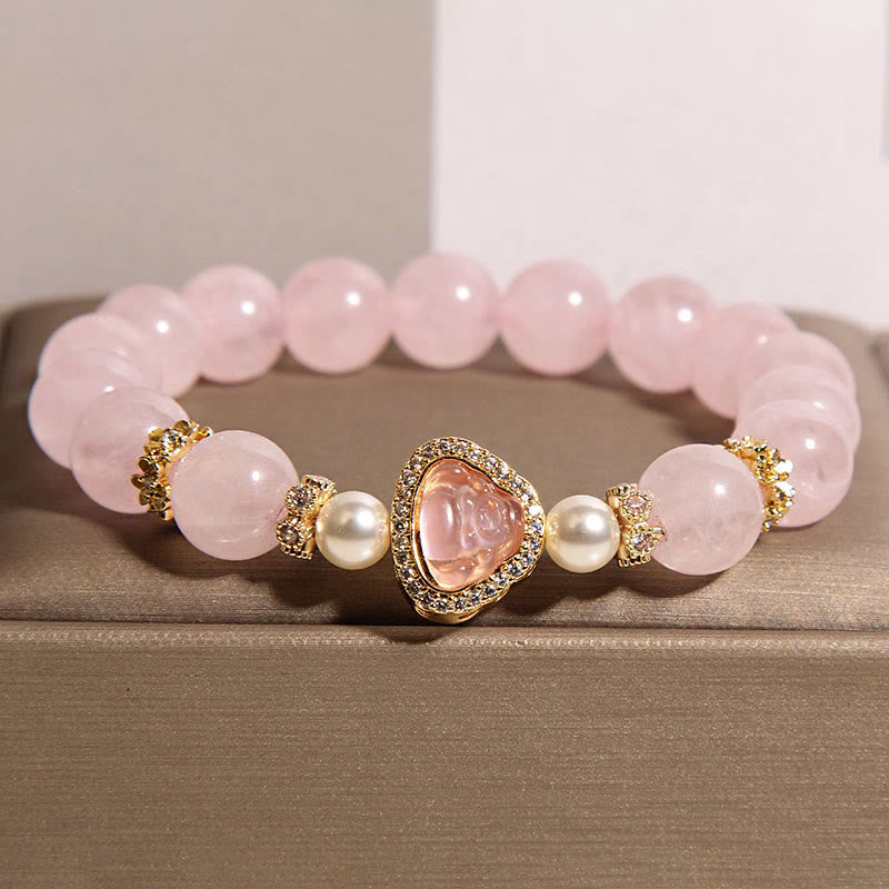 Buddha Stones Natürliches Buddha-Symbol Rosa Kristallperlen-Wärmearmband - Rosa Kristall (Handgelenkumfang: 15–17 cm) - image 0