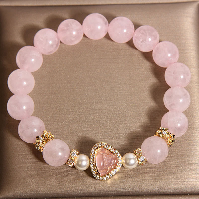 Buddha Stones Natürliches Buddha-Symbol Rosa Kristallperlen-Wärmearmband - image 3