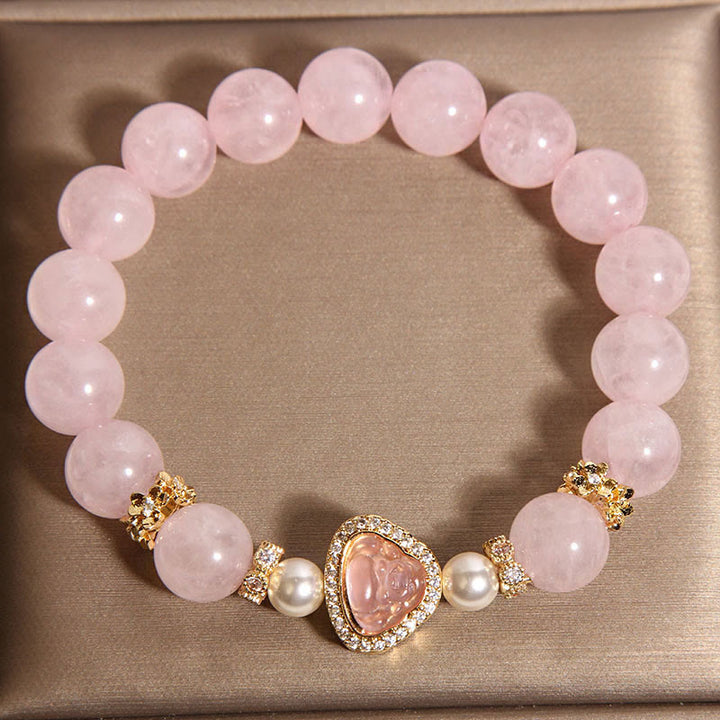 Buddha Stones Natürliches Buddha-Symbol Rosa Kristallperlen-Wärmearmband - image 3