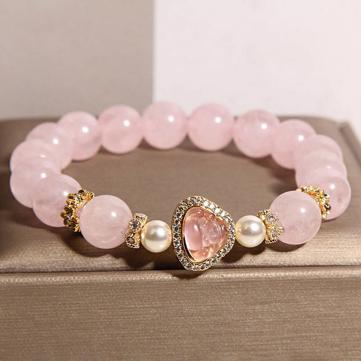 Buddha Stones Natürliches Buddha-Symbol Rosa Kristallperlen-Wärmearmband - image 1