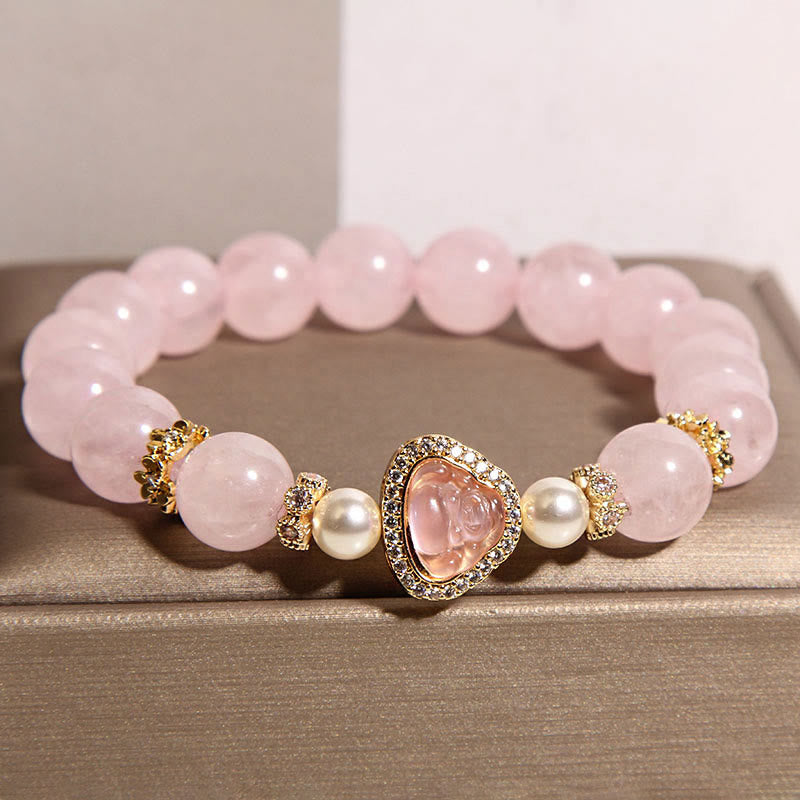 Buddha Stones Natürliches Buddha-Symbol Rosa Kristallperlen-Wärmearmband - image 1