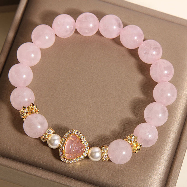 Buddha Stones Natürliches Buddha-Symbol Rosa Kristallperlen-Wärmearmband - image 5