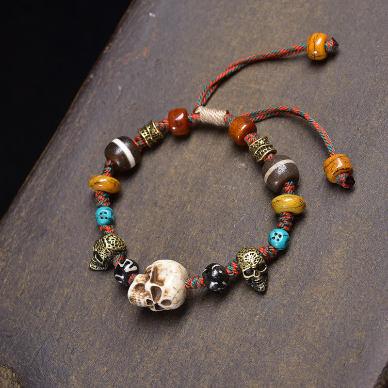 Buddha Stones, Tibet-Knochenperlen, Kokosnussschale, „Der Herr des Leichenwaldes“, Glücksarmband - Weißer Totenkopf (Handgelenkumfang: 16–17 cm) - image 0
