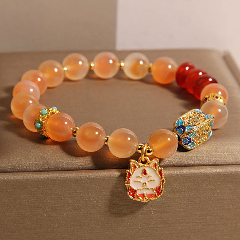Buddha Stones Natürlicher neunschwänziger Fuchs Orange Candy Achat Heilungsarmband - image 1