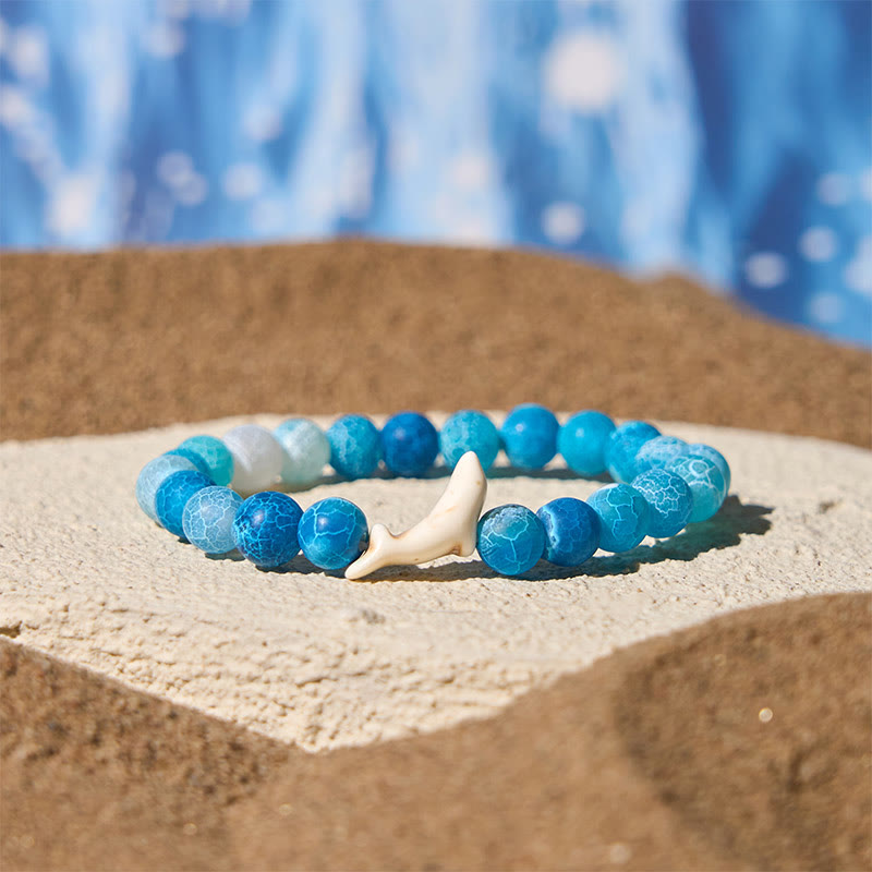 Buddha Stones Armband aus Naturstein, Delfin, Crackle-Achat und Turmalin, Mut - Blauer Crackle-Achat (Handgelenkumfang: 15–18 cm) - image 0