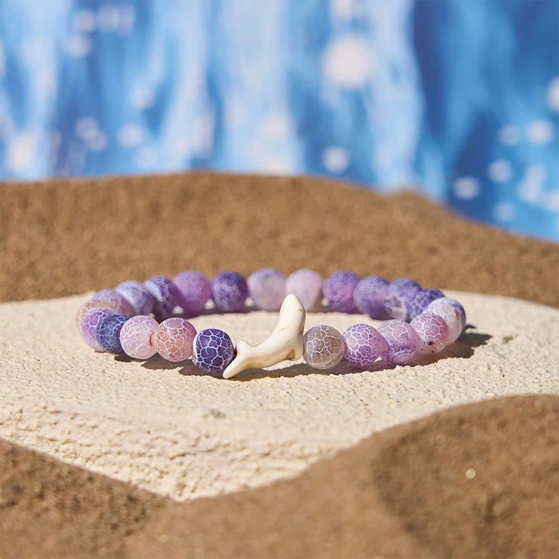 Buddha Stones Armband aus Naturstein, Delfin, Crackle-Achat und Turmalin, Mut - Lila Crackle-Achat (Handgelenkumfang: 15–18 cm) - image 3