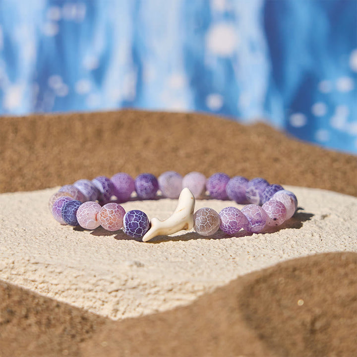 Buddha Stones Armband aus Naturstein, Delfin, Crackle-Achat und Turmalin, Mut - Lila Crackle-Achat (Handgelenkumfang: 15–18 cm) - image 3