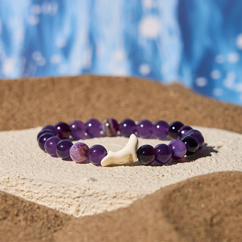 Buddha Stones Armband aus Naturstein, Delfin, Crackle-Achat und Turmalin, Mut - Lila Turmalin (Handgelenkumfang: 15–18 cm) - image 7