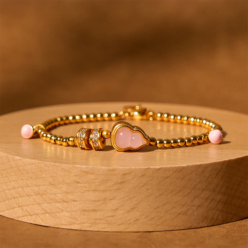 Buddha Stones ​​Kupfer Messing vergoldet 24 Karat Gold Perlen Kürbis Reichtum Armband - Kupfermessing, 24 Karat vergoldet (Handgelenkumfang: 20–25 cm) - image 0