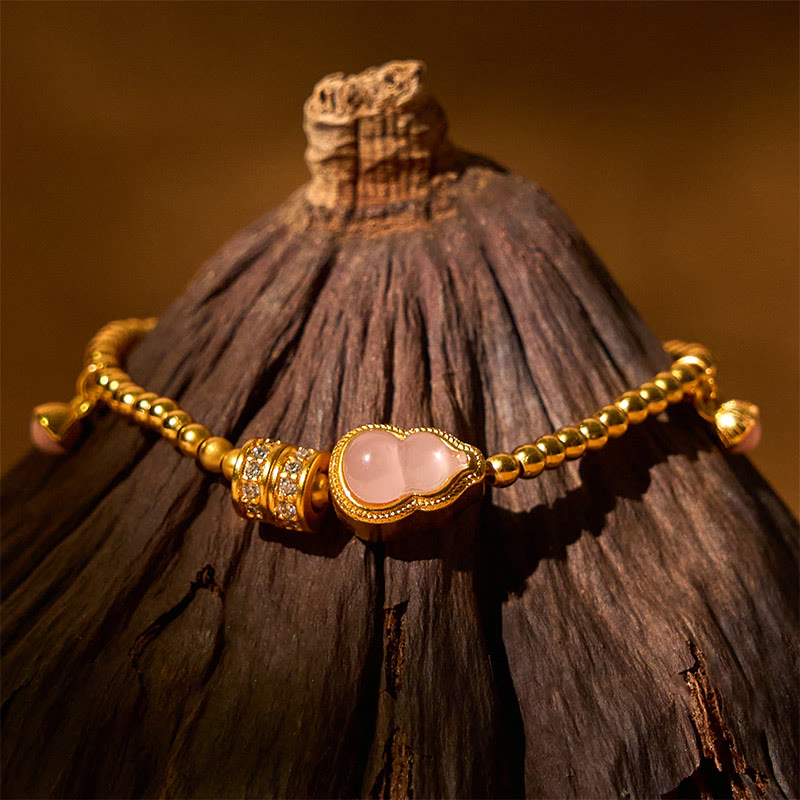 Buddha Stones ​​Kupfer Messing vergoldet 24 Karat Gold Perlen Kürbis Reichtum Armband - image 1