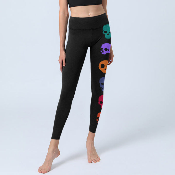 Buddha Stones Bunte Totenköpfe Print Gym Leggings Damen Yogahose - image 5