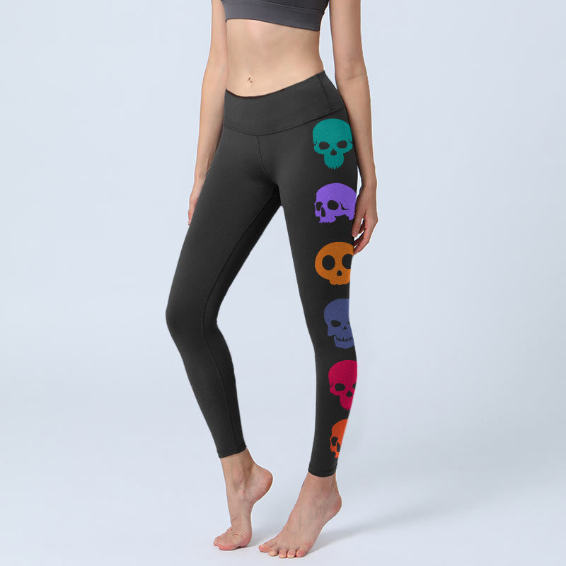 Buddha Stones Bunte Totenköpfe Print Gym Leggings Damen Yogahose - Schwarz - US18， UK/AU22，EU50 (4XL) - image 0