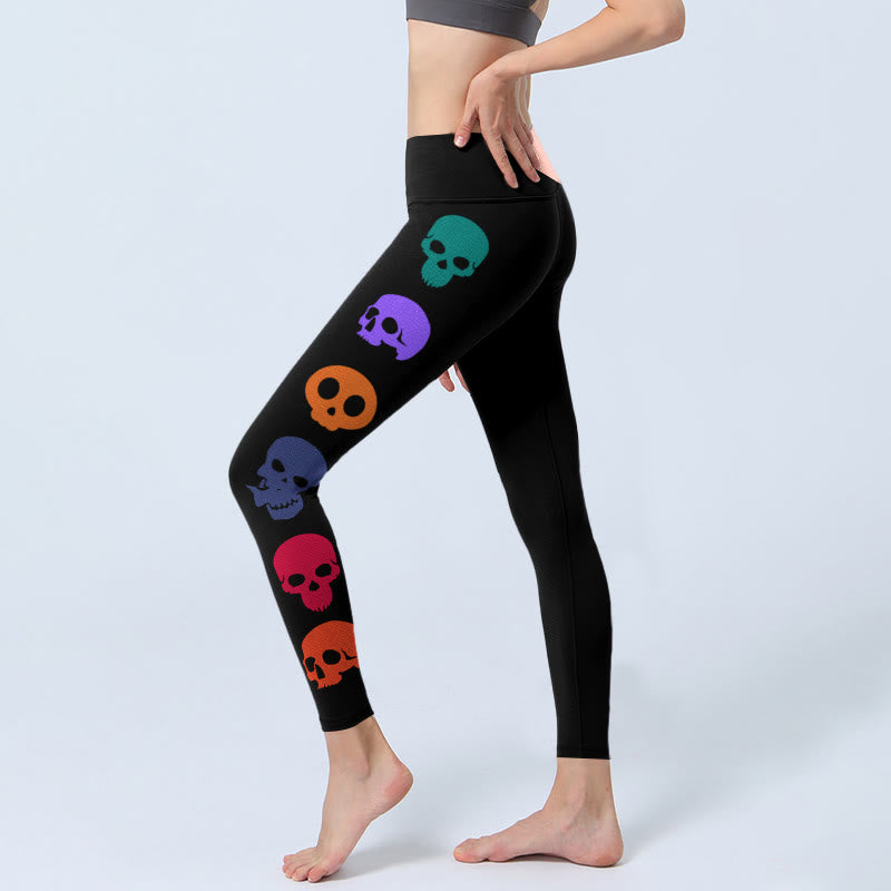 Buddha Stones Bunte Totenköpfe Print Gym Leggings Damen Yogahose - image 2