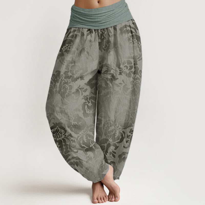 Buddha Stones Damen-Haremshose aus reiner Baumwolle mit Blumen- und Blätter-Design und elastischer Taille - Dunkelmeergrün - US22, UK/AU26, EU54 (6XL) - image 8