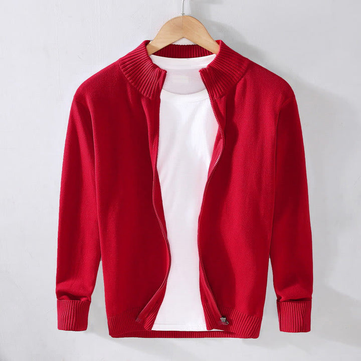 Buddha Stones Herren-Baumwolljacke mit langen Ärmeln und schlichtem Reißverschluss und geripptem Saum - Rot - US/ UK/AU42，EU52 (3XL) - image 11