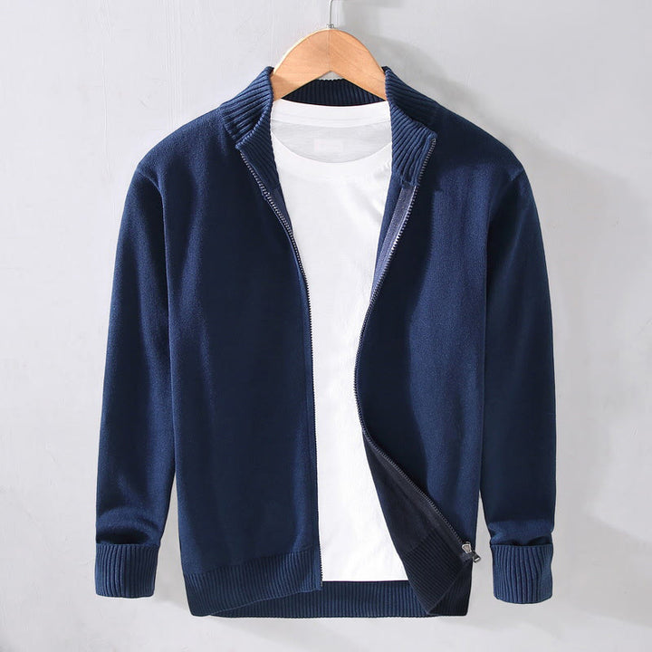Buddha Stones Herren-Baumwolljacke mit langen Ärmeln und schlichtem Reißverschluss und geripptem Saum - Dunkelblau - US/ UK/AU42，EU52 (3XL) - image 12