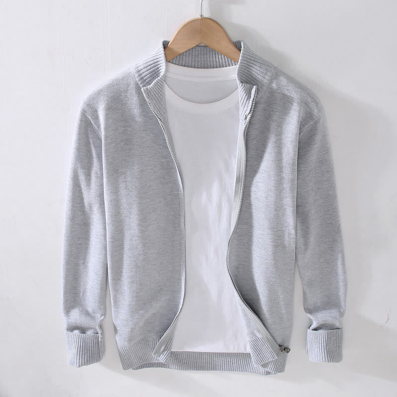Buddha Stones Herren-Baumwolljacke mit langen Ärmeln und schlichtem Reißverschluss und geripptem Saum - Gainsboro - US/ UK/AU42，EU52 (3XL) - image 0