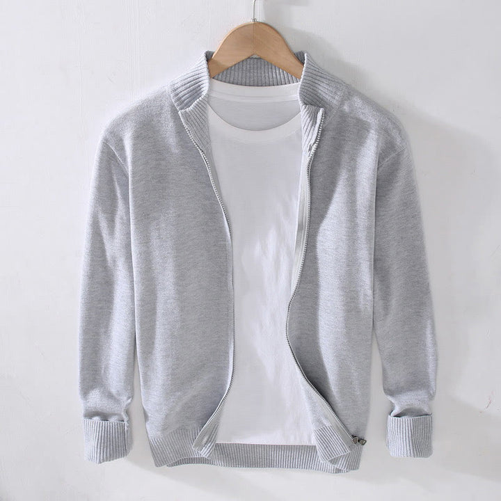 Buddha Stones Herren-Baumwolljacke mit langen Ärmeln und schlichtem Reißverschluss und geripptem Saum - Gainsboro - US/ UK/AU42，EU52 (3XL) - image 0