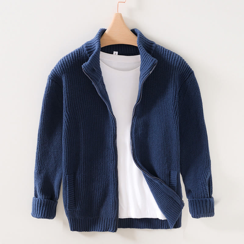 Buddha Stones Winter-Strickjacke mit Reißverschluss, einfarbig, langärmelig, Baumwolljacke für Herren mit Taschen - Dunkelblau - US/ UK/AU40，EU50 (2XL) - image 0