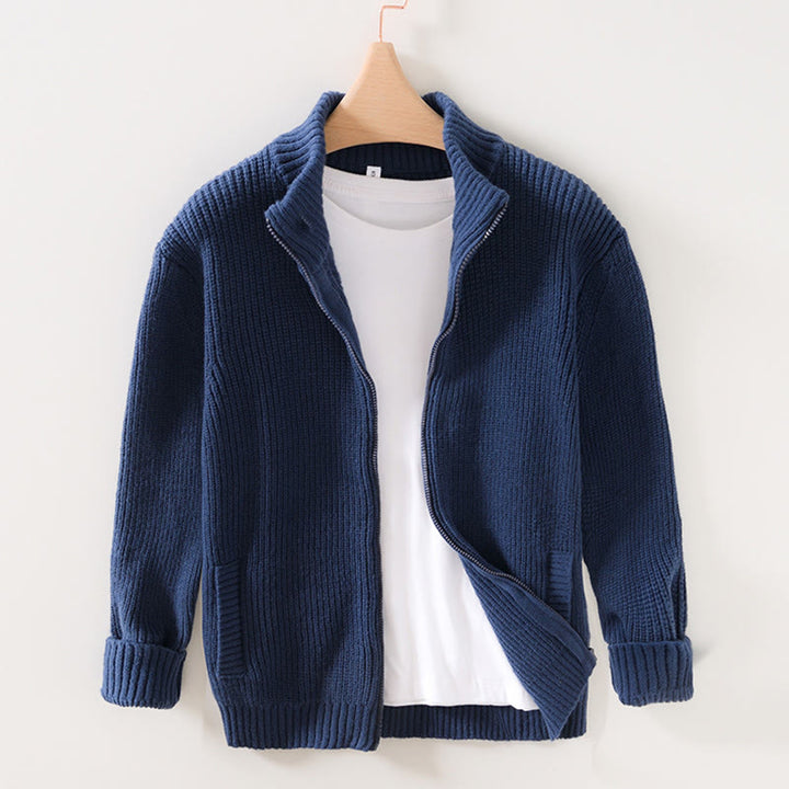 Buddha Stones Winter-Strickjacke mit Reißverschluss, einfarbig, langärmelig, Baumwolljacke für Herren mit Taschen - Dunkelblau - US/ UK/AU40，EU50 (2XL) - image 0