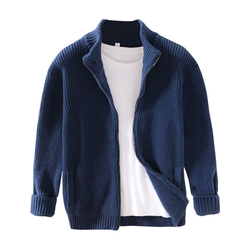 Buddha Stones Winter-Strickjacke mit Reißverschluss, einfarbig, langärmelig, Baumwolljacke für Herren mit Taschen - image 5
