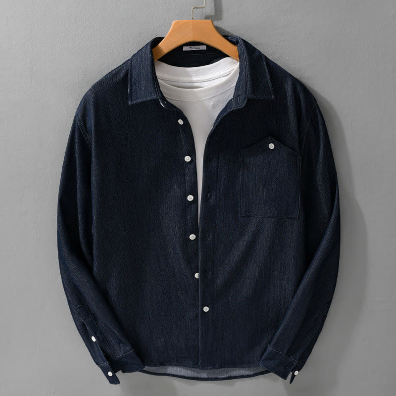 Buddha Stones Fall Pure Color Buttoned Detail Revers Herren Langarmjacke - Mitternachtsblau - US/ UK/AU42，EU52 (3XL) - image 0