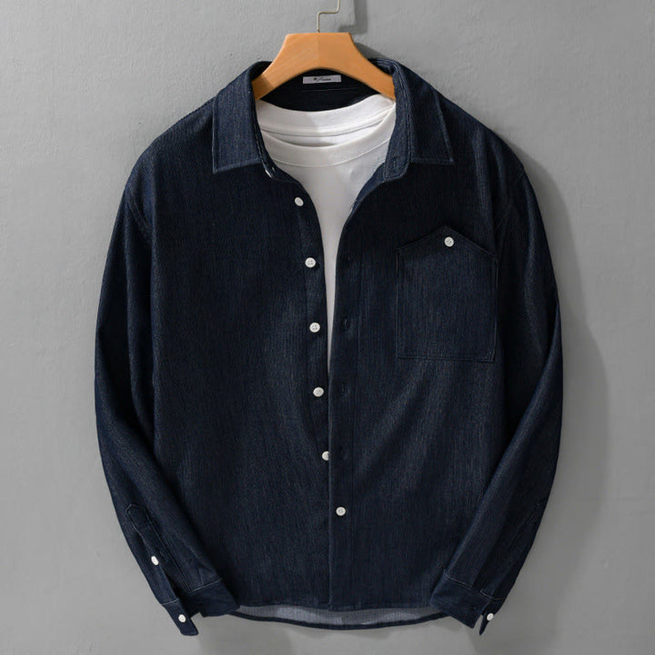 Buddha Stones Fall Pure Color Buttoned Detail Revers Herren Langarmjacke - Mitternachtsblau - US/ UK/AU42，EU52 (3XL) - image 0