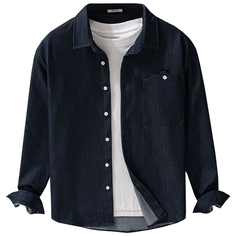 Buddha Stones Fall Pure Color Buttoned Detail Revers Herren Langarmjacke - image 9