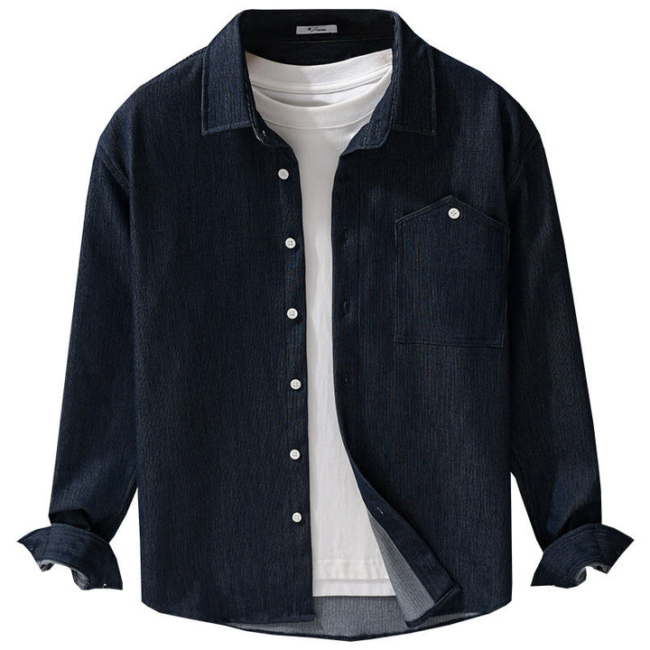 Buddha Stones Fall Pure Color Buttoned Detail Revers Herren Langarmjacke - image 9