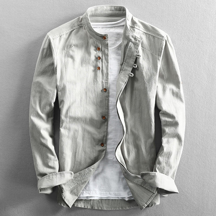 Buddha Stones Herren Slim Fit Design Stehkragen Rundhals Langarm Baumwoll-Leinenhemd - Weißer Rauch - US/ UK/AU48, EU58 (7XL) - image 12