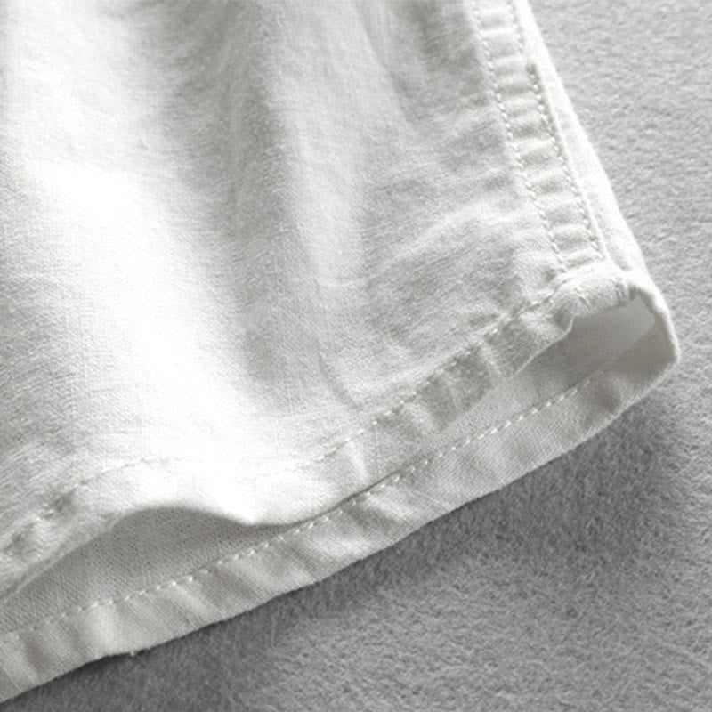 Buddha Stones Herren Slim Fit Design Stehkragen Rundhals Langarm Baumwoll-Leinenhemd - image 8