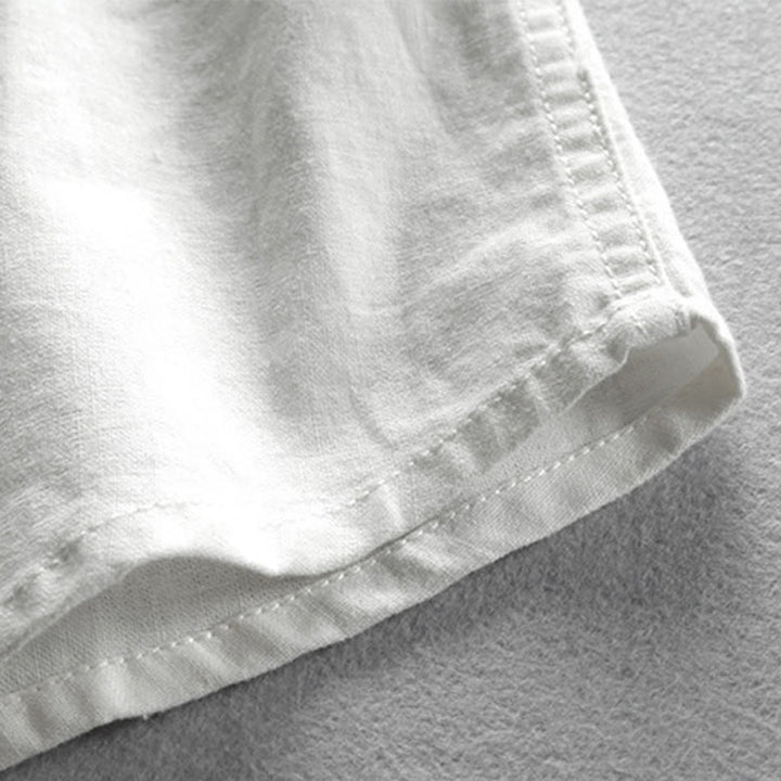 Buddha Stones Herren Slim Fit Design Stehkragen Rundhals Langarm Baumwoll-Leinenhemd - image 8