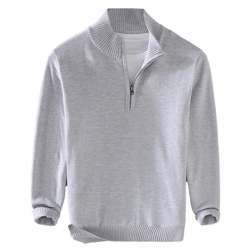 Buddha Stones Gerippter, einfarbiger Saum-Design Herren-Pullover mit Stehkragen und langen Ärmeln aus reiner Baumwolle - image 14