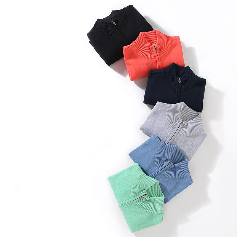 Buddha Stones Gerippter, einfarbiger Saum-Design Herren-Pullover mit Stehkragen und langen Ärmeln aus reiner Baumwolle - image 19