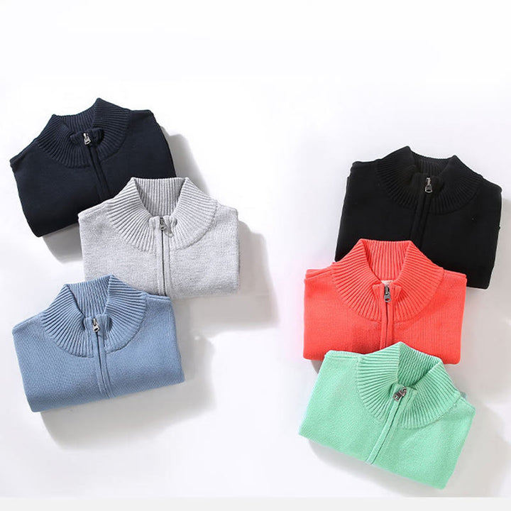 Buddha Stones Gerippter, einfarbiger Saum-Design Herren-Pullover mit Stehkragen und langen Ärmeln aus reiner Baumwolle - image 18