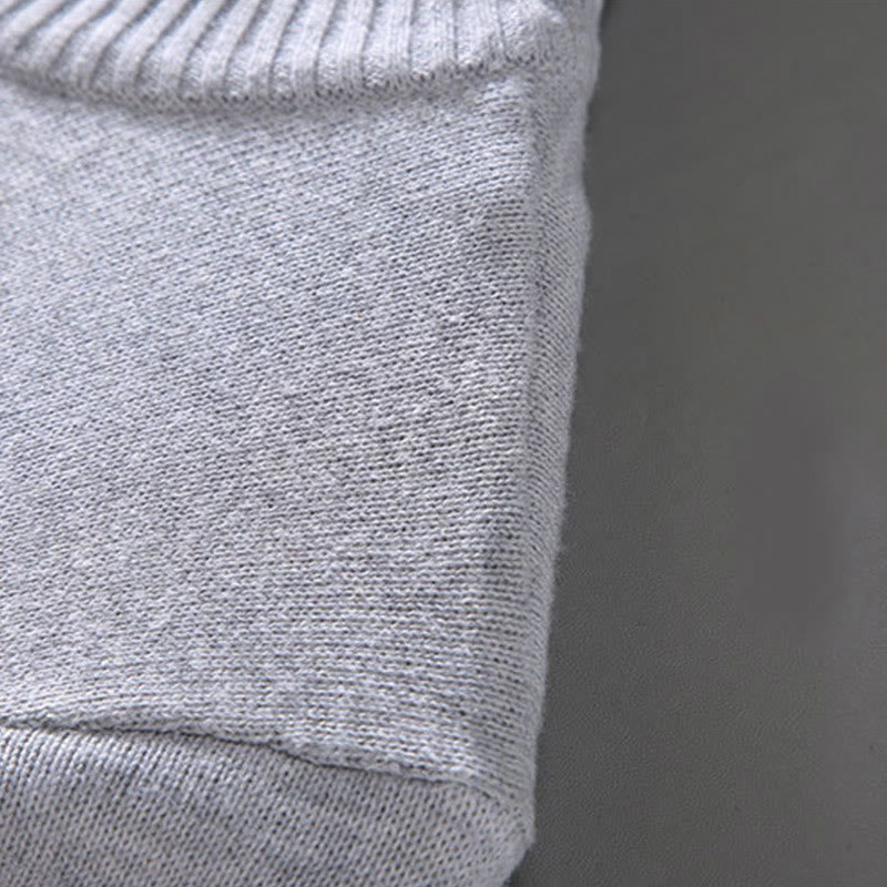 Buddha Stones Gerippter, einfarbiger Saum-Design Herren-Pullover mit Stehkragen und langen Ärmeln aus reiner Baumwolle - image 6