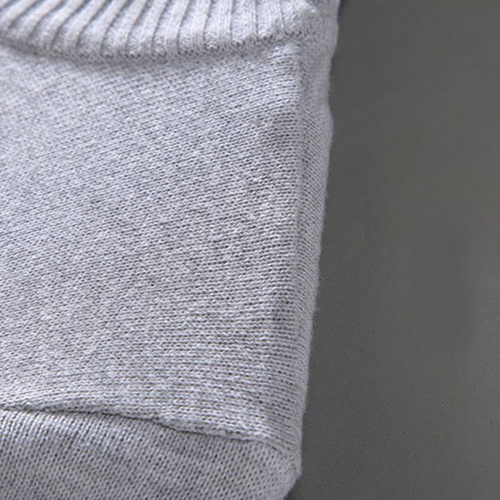 Buddha Stones Gerippter, einfarbiger Saum-Design Herren-Pullover mit Stehkragen und langen Ärmeln aus reiner Baumwolle - image 6