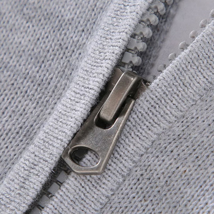 Buddha Stones Gerippter, einfarbiger Saum-Design Herren-Pullover mit Stehkragen und langen Ärmeln aus reiner Baumwolle - image 7