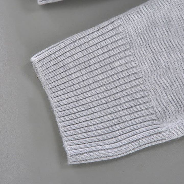 Buddha Stones Gerippter, einfarbiger Saum-Design Herren-Pullover mit Stehkragen und langen Ärmeln aus reiner Baumwolle - image 10