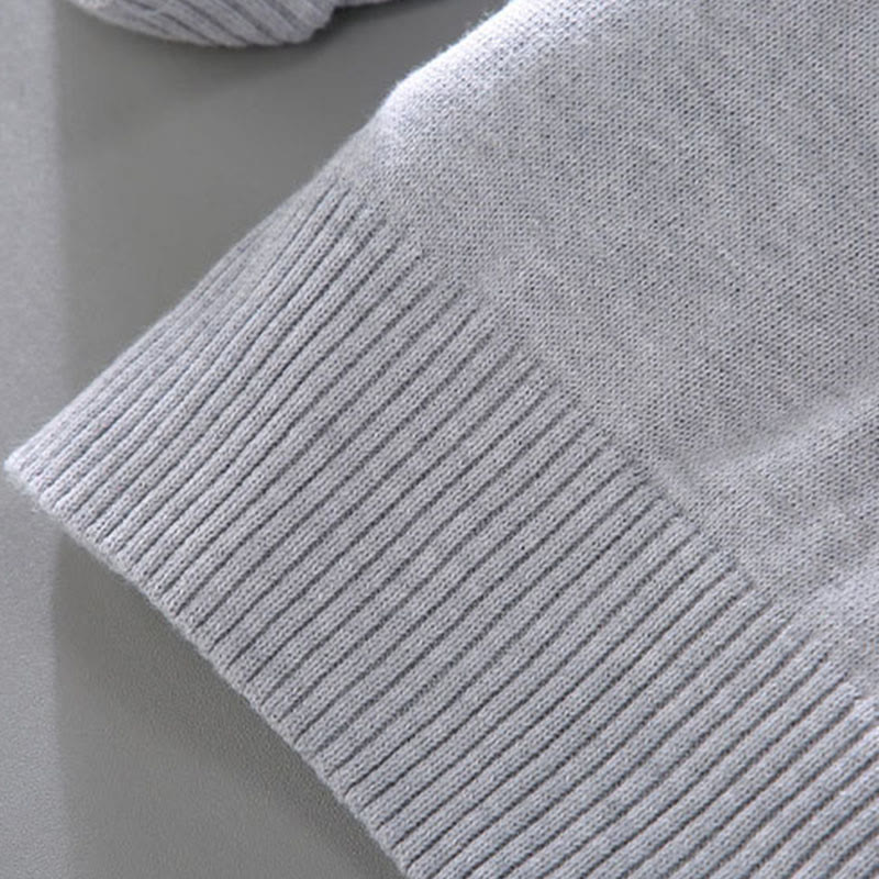 Buddha Stones Gerippter, einfarbiger Saum-Design Herren-Pullover mit Stehkragen und langen Ärmeln aus reiner Baumwolle - image 11