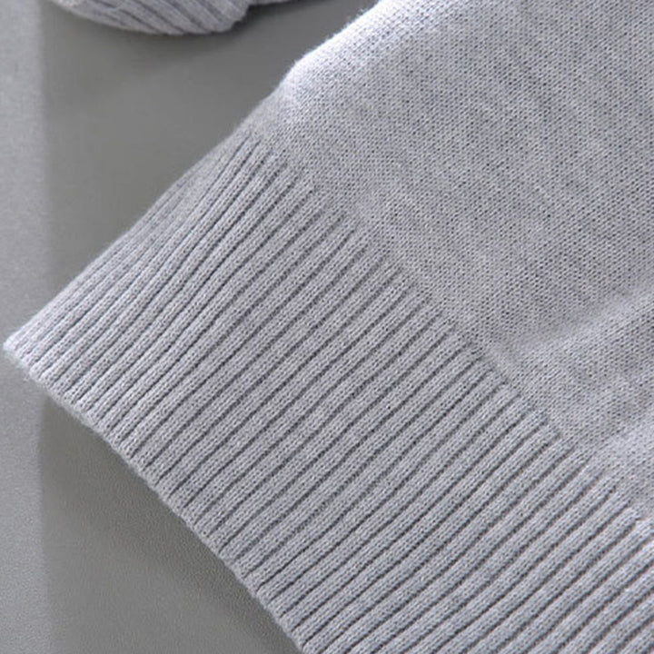 Buddha Stones Gerippter, einfarbiger Saum-Design Herren-Pullover mit Stehkragen und langen Ärmeln aus reiner Baumwolle - image 11