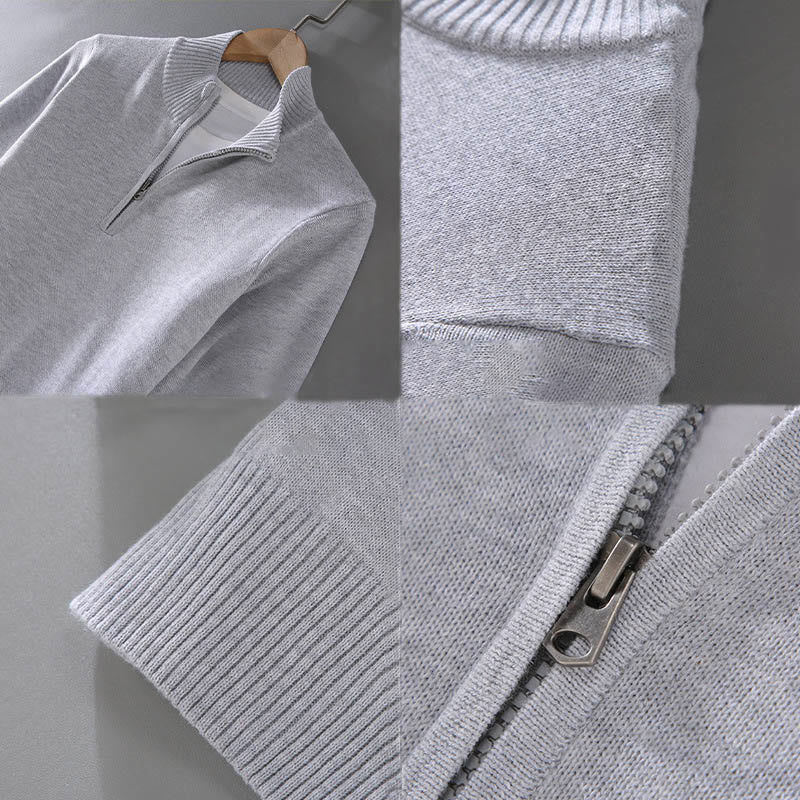 Buddha Stones Gerippter, einfarbiger Saum-Design Herren-Pullover mit Stehkragen und langen Ärmeln aus reiner Baumwolle - image 13