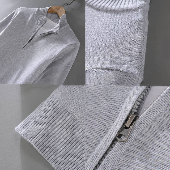 Buddha Stones Gerippter, einfarbiger Saum-Design Herren-Pullover mit Stehkragen und langen Ärmeln aus reiner Baumwolle - image 13