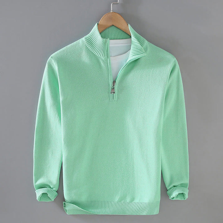 Buddha Stones Gerippter, einfarbiger Saum-Design Herren-Pullover mit Stehkragen und langen Ärmeln aus reiner Baumwolle - Aquamarin - US/ UK/AU42, EU52 (3XL) - image 16