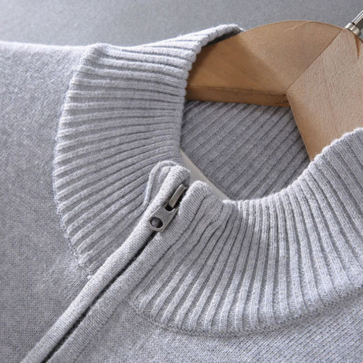 Buddha Stones Gerippter, einfarbiger Saum-Design Herren-Pullover mit Stehkragen und langen Ärmeln aus reiner Baumwolle - image 5